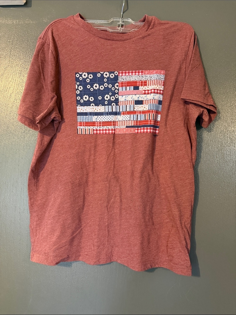 Wrangler Red Heather Short Sleeve Tee with Flag Patch